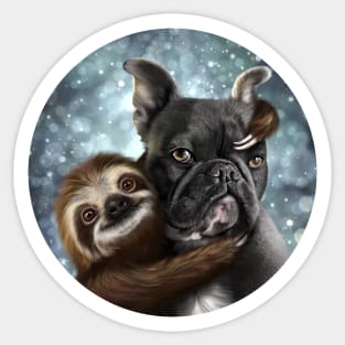 A Frenchie with his Sloth! Sticker